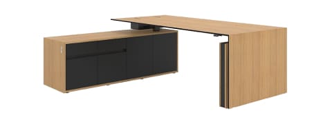 Executive Furniture Desk, Natural Oak Finish and graphite grey drawers